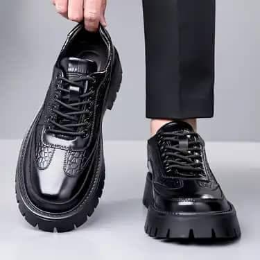 Derby Croco Plateforme - Noir Brillant
