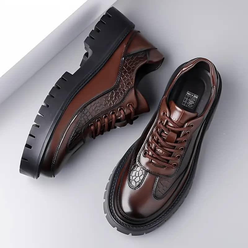 Derby Croco Plateforme - Marron Riche