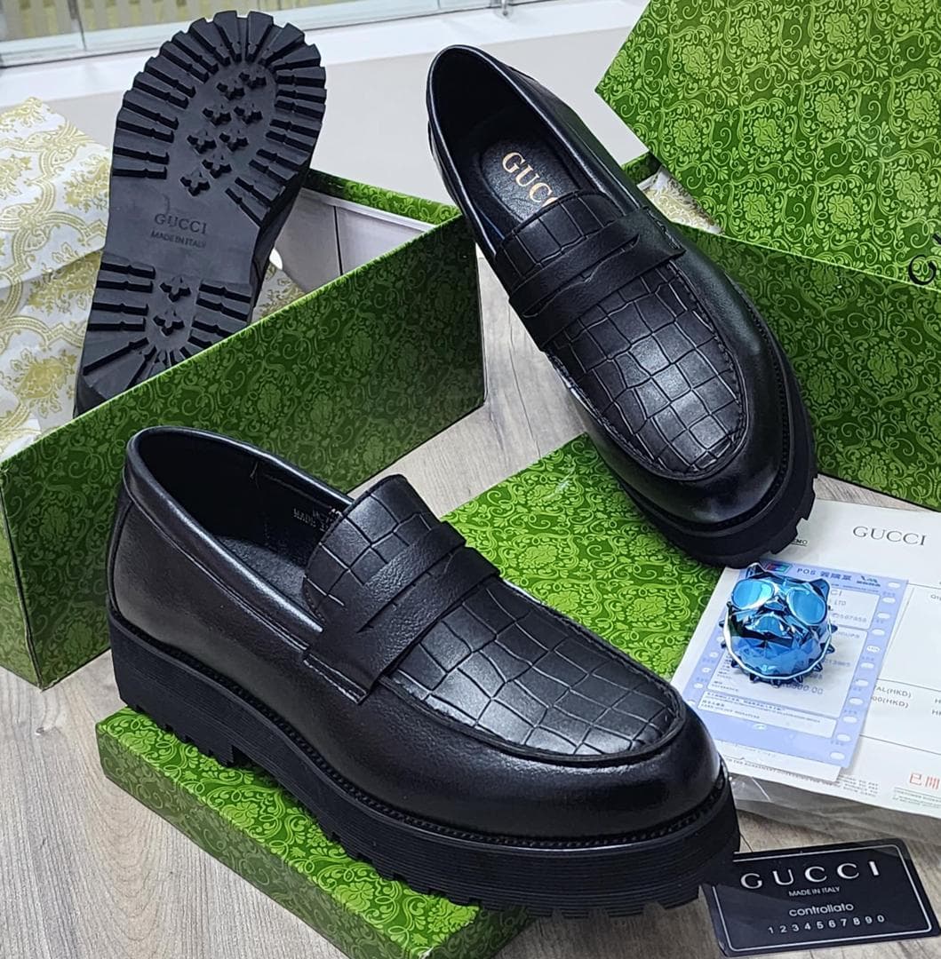 Mocassin Gucci Penny Croco Plateforme - Noir