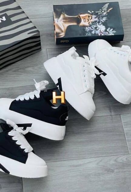 Basket Plateforme Logo H - Noir et Blanc