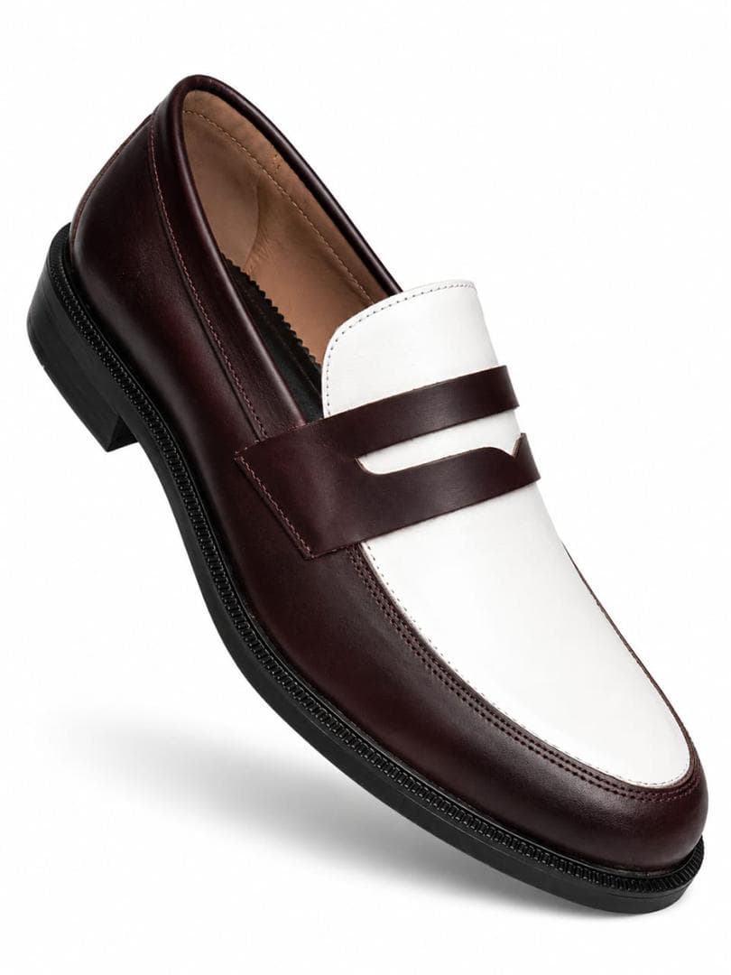 Mocassin Spectateur Penny Bicolore - Bordeaux et Blanc